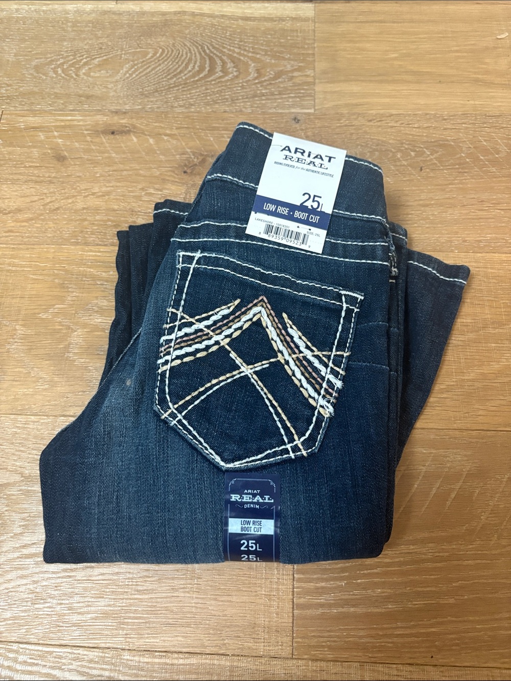 Ariat Dark Blue Low Rise Boot Cut Jeans with Contrast Pocket Stitching